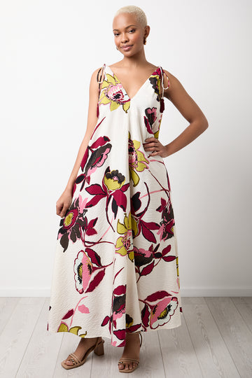 Floral Print V-Neck Maxi Dress