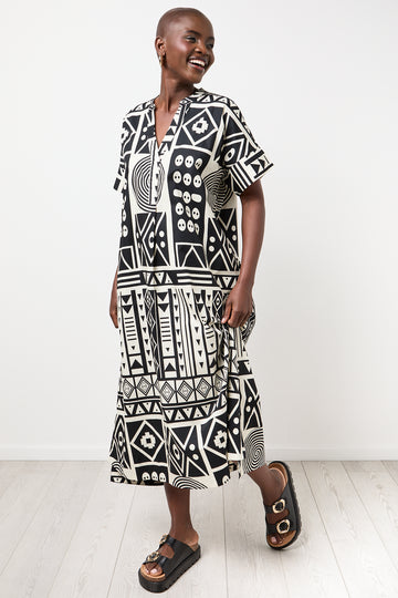 Monochrome Geometric Print Tunic Dress