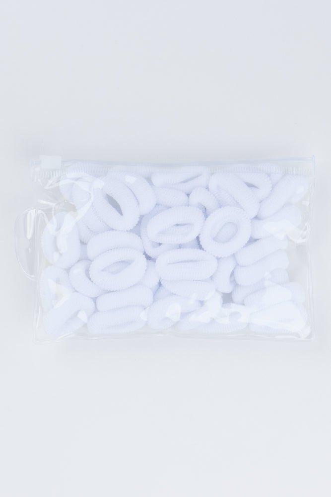50 Pack Mini White Hair Rings