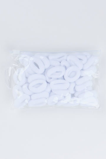 50 Pack Mini White Hair Rings