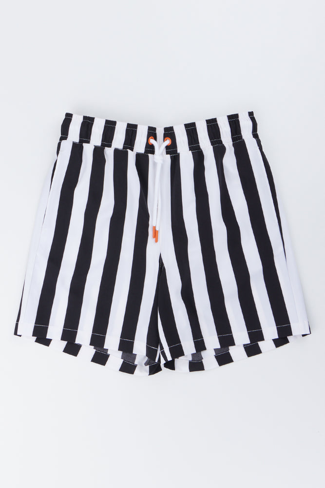 Black & White Striped Swim Shorts