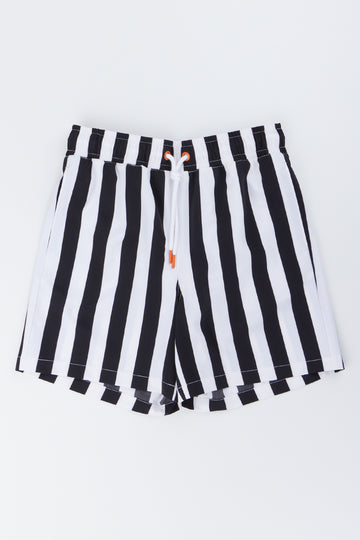 Black & White Striped Swim Shorts