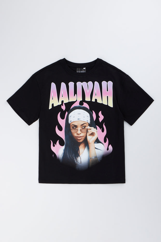 Aaliyah Graphic Oversized Black T-Shirt