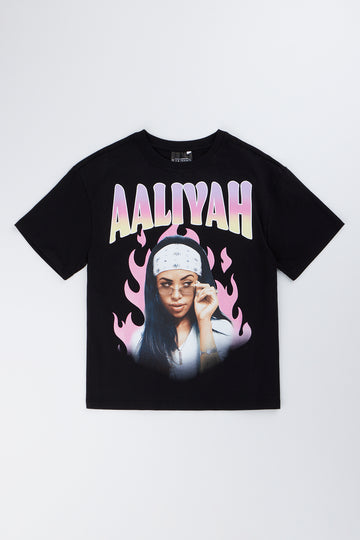 Aaliyah Graphic Oversized Black T-Shirt
