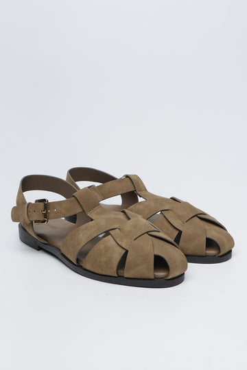 Beige Suede Cage Mule