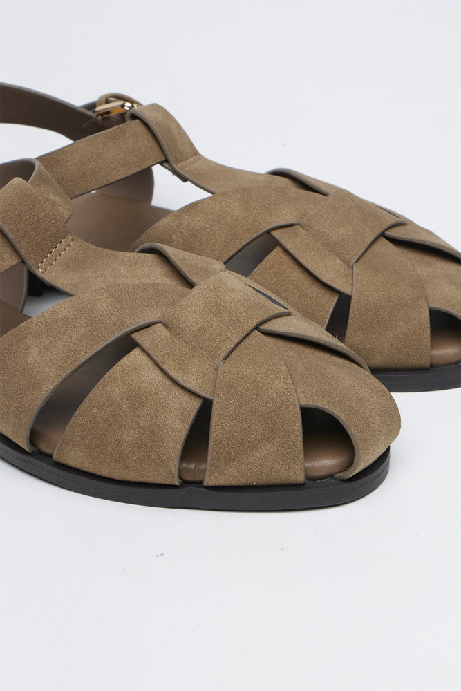 Beige Suede Cage Mule (2)