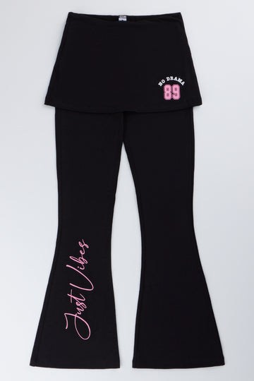 Black Foldover Skirt Leggings