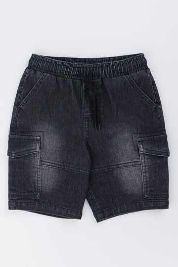 Black Denim Cargo Shorts
