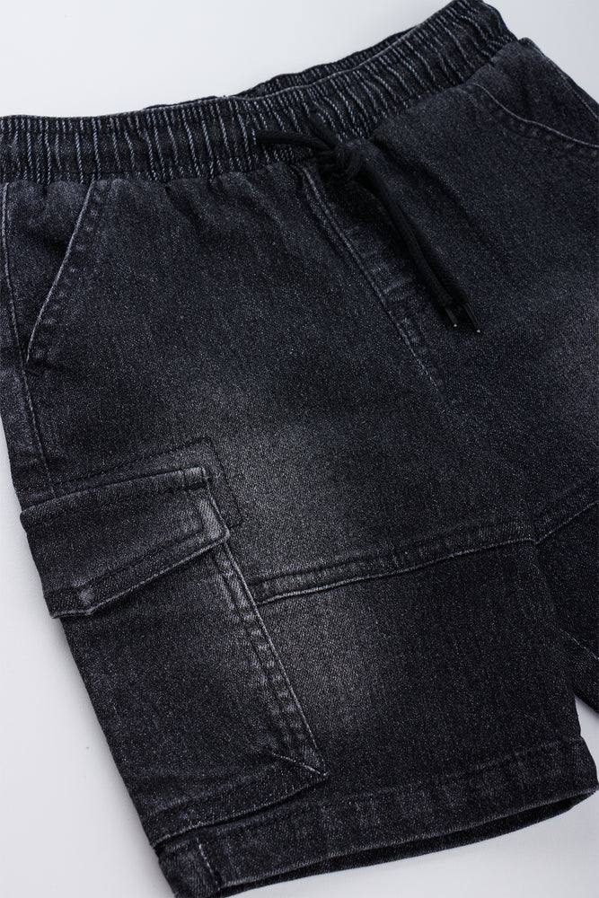 Black Denim Cargo Shorts (1)