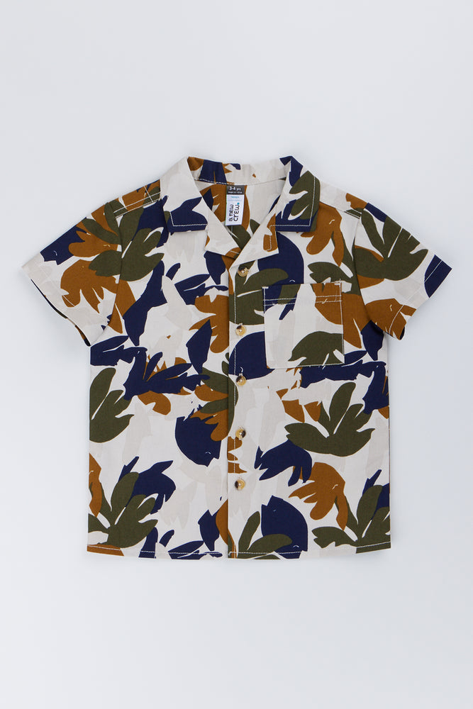 Stone Leaf Print Cotton Shirt