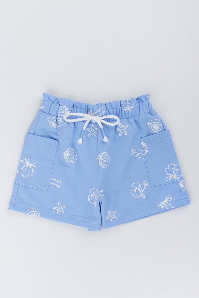Blue Coastal Print Fleece Shorts