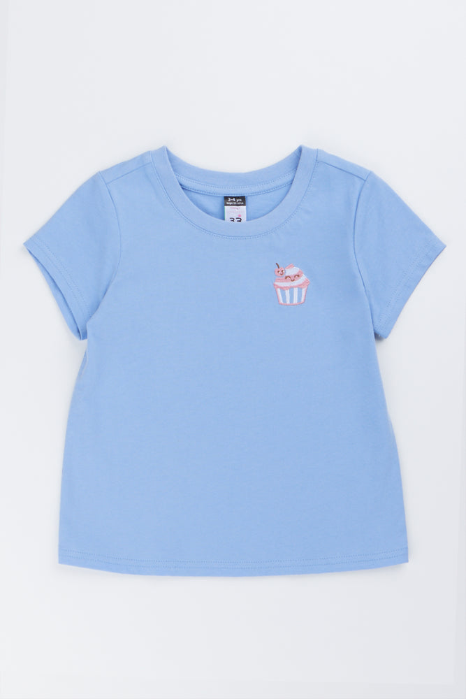 Blue Cupcake Embroidered T-Shirt