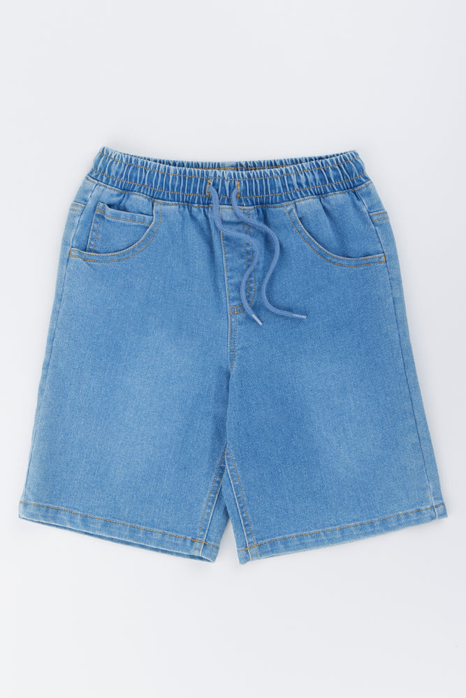 Light Blue Denim Pull On Shorts
