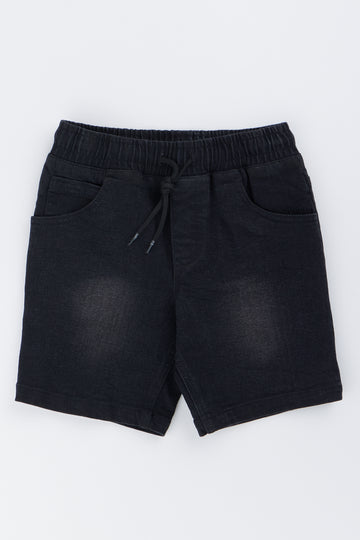 Black Pull On Denim Shorts