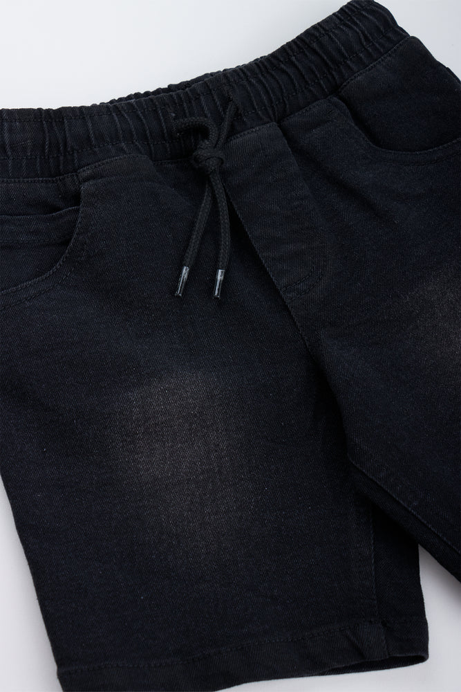 Black Pull On Denim Shorts (1)