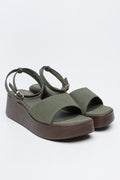 Olive Green Wood Look Wedge Sandal