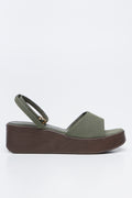 Olive Green Wood Look Wedge Sandal (1)