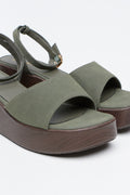 Olive Green Wood Look Wedge Sandal (2)