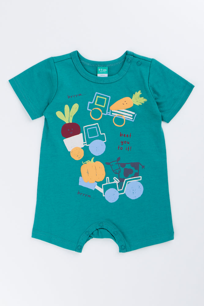 Teal Farm Graphic Baby Romper