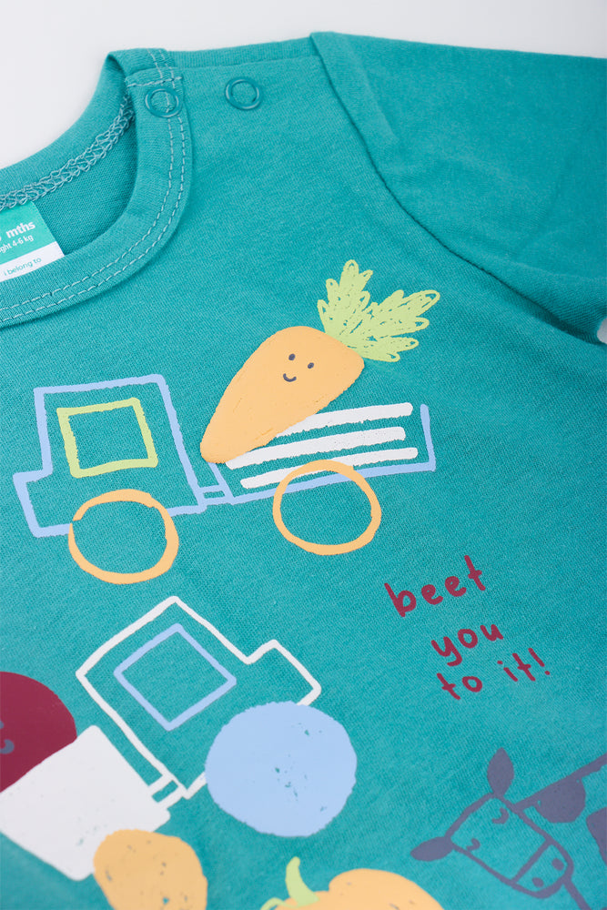 Teal Farm Graphic Baby Romper (1)