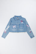 Printed Mid Blue Denim Jacket