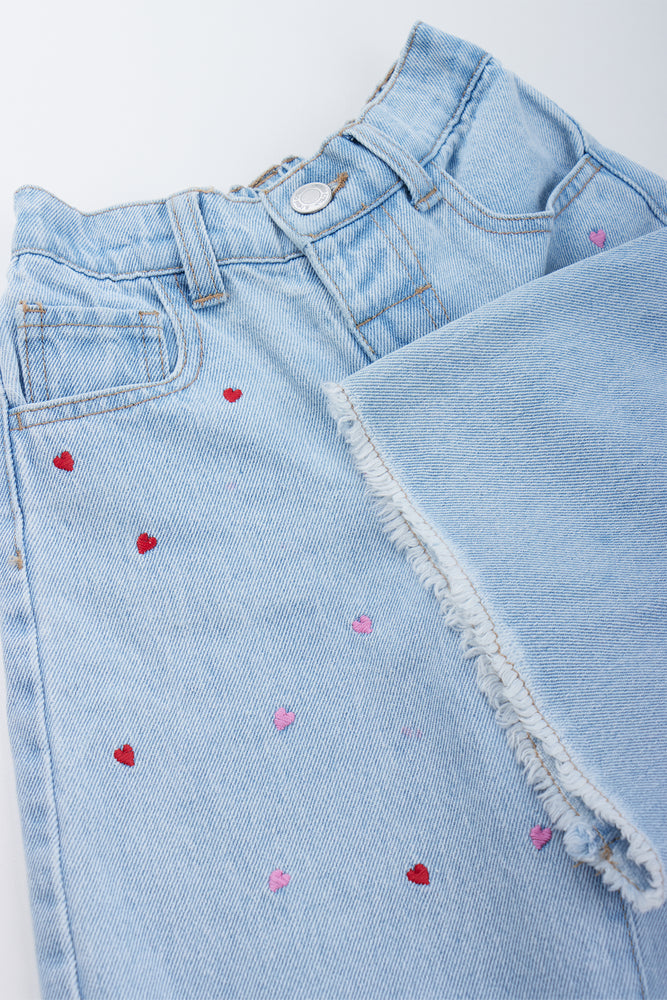 Heart Embroidered Denim Shorts (1)