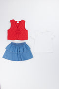 Red Quilted Gilet Denim Skirt (4)