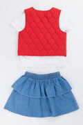 Red Quilted Gilet Denim Skirt (5)