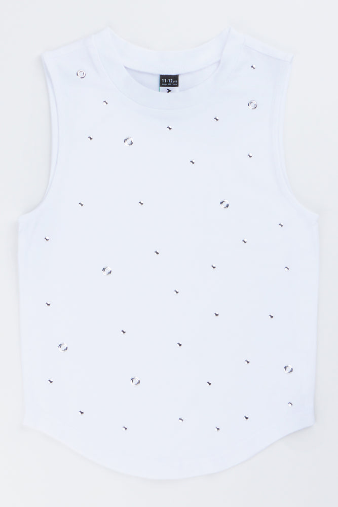 White Embellished Sleeveless Vest