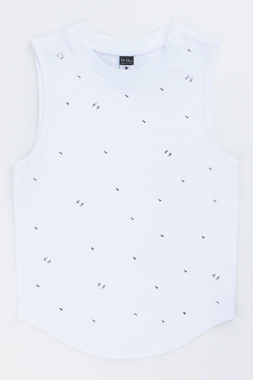 White Embellished Sleeveless Vest