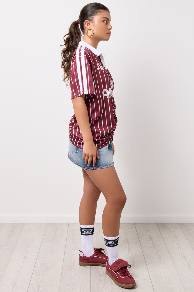Burgundy Striped Soccer T-Shirt (1)