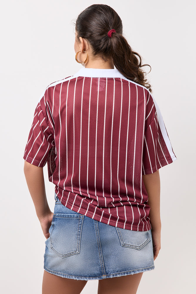 Burgundy Striped Soccer T-Shirt (2)
