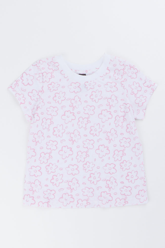 White Daisy Print T-Shirt