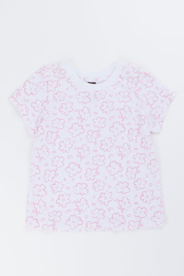 White Daisy Print T-Shirt
