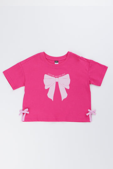 Cerise Bow Detail Boxy T-Shirt