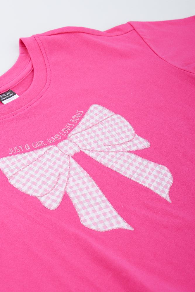 Cerise Bow Detail Boxy T-Shirt (1)