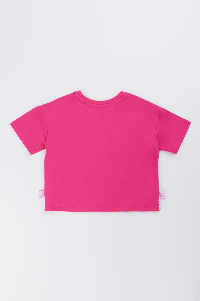 Cerise Bow Detail Boxy T-Shirt (3)