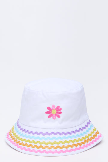 White Rainbow Embroidered Bucket Hat