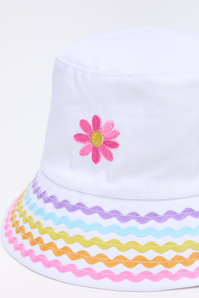 White Rainbow Embroidered Bucket Hat (1)