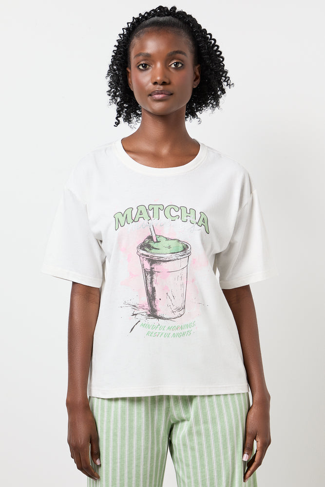 Matcha Graphic T-Shirt Capri Pyjamas (2)