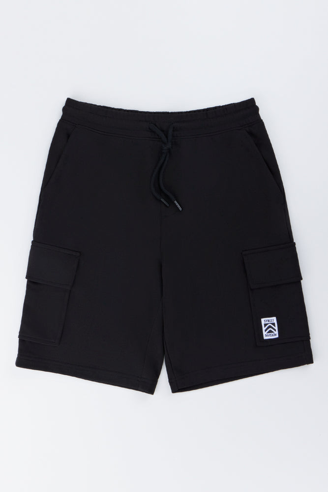 Black Knitted Cargo Shorts