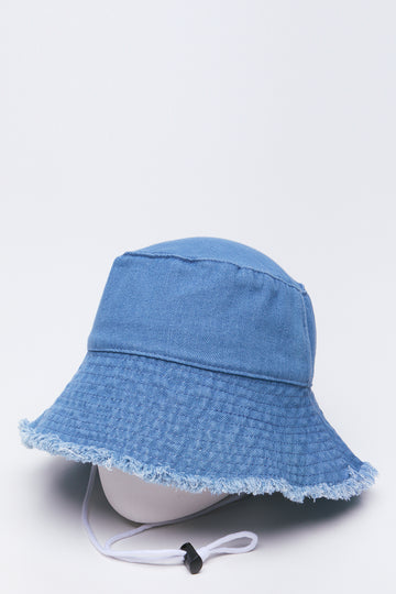 Blue Denim Frayed Bucket Hat