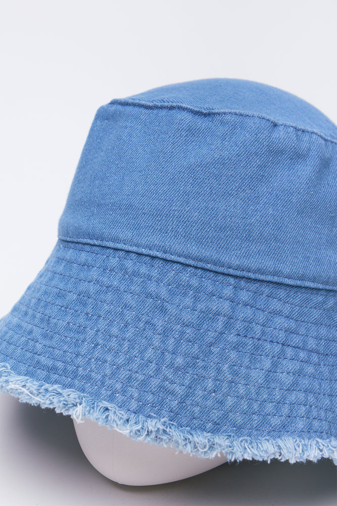 Blue Denim Frayed Bucket Hat (1)