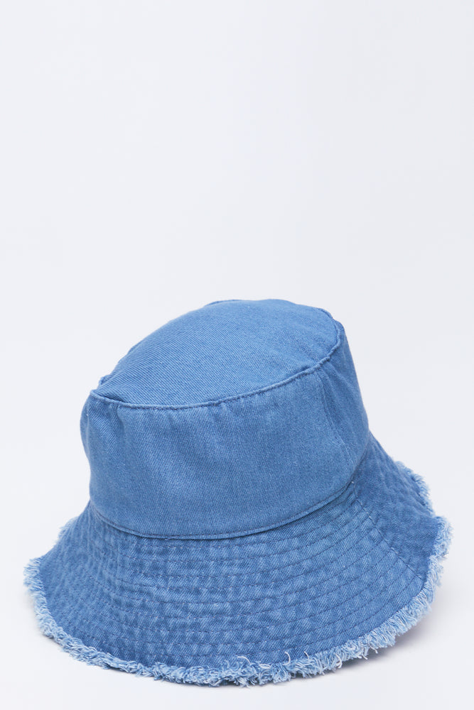 Blue Denim Frayed Bucket Hat (2)