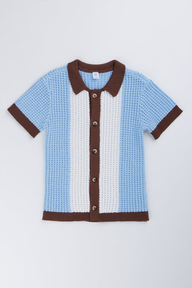 Blue Striped Knit Golfer