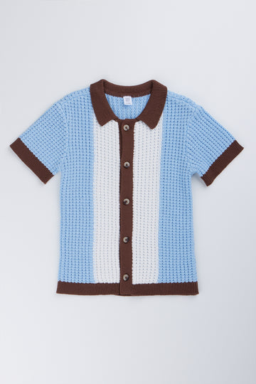 Blue Striped Knit Golfer