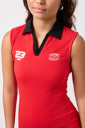 Red Sleeveless Collared Bodycon Dress (3)