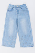 Blue Wide Leg Rhinestone Jeans