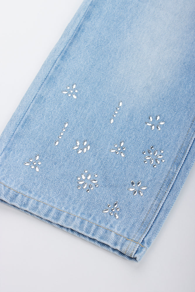 Blue Wide Leg Rhinestone Jeans (2)