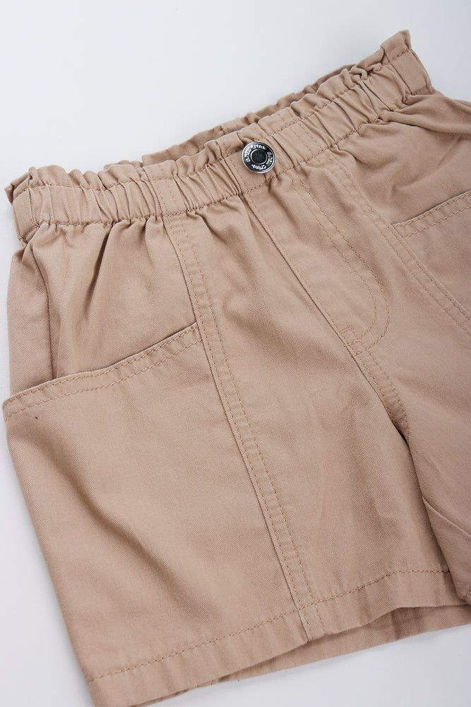 Beige Twill Paperbag Waist Shorts (1)